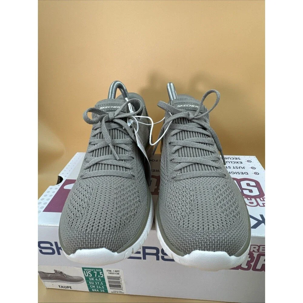 New Skechers Women's Taupe Virtue Swift Fit Sneaker Hands Free Memory Foam 7.5